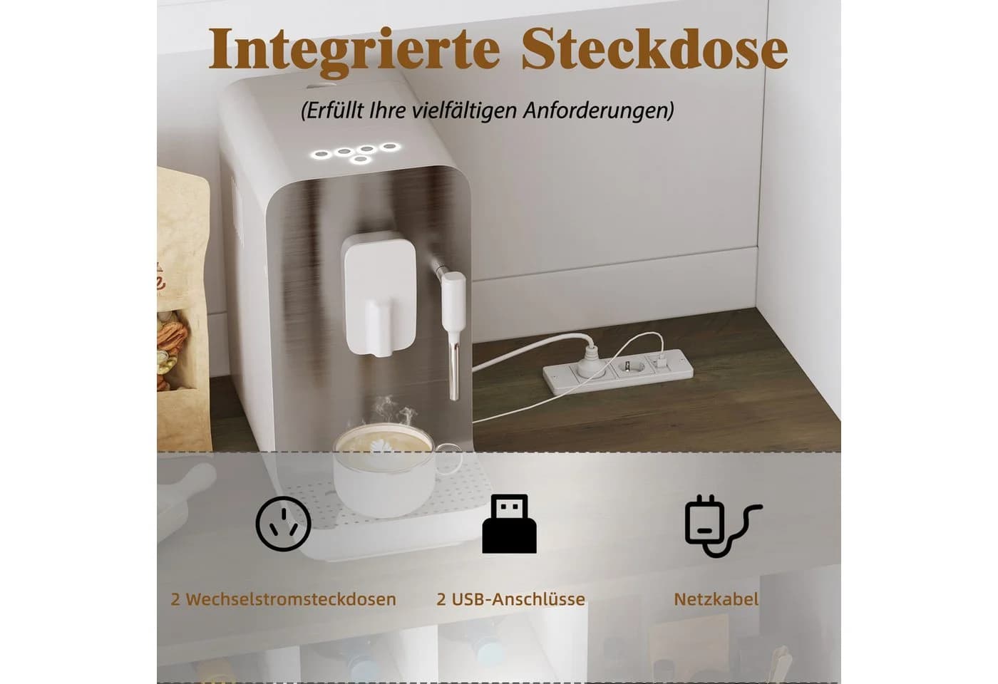 i@home Küchenbuffet Küchenhochschrank mit LED-Beleuchtung & Steckdose 6 Türen + 2 Schubladen + Weinregal - Bild 5