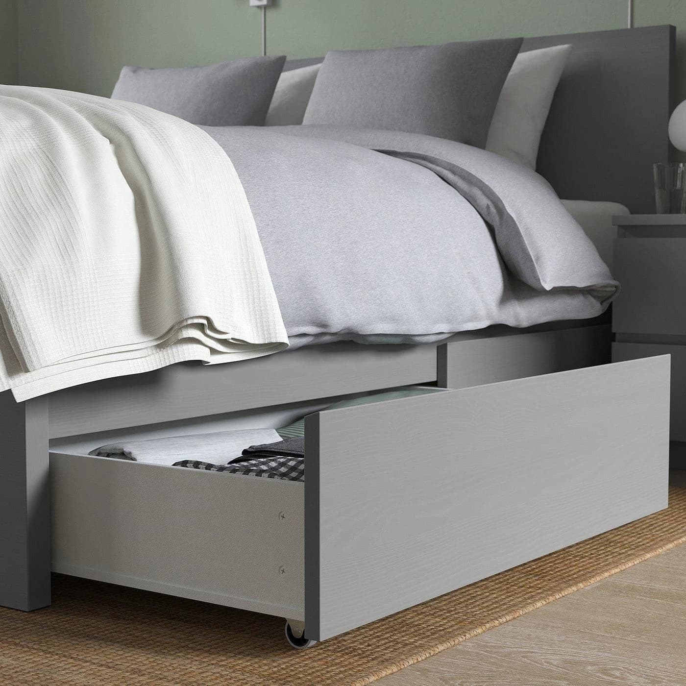 IKEA MALM Bettkasten für Bettgestell hoch Grau Echtholzfurnier