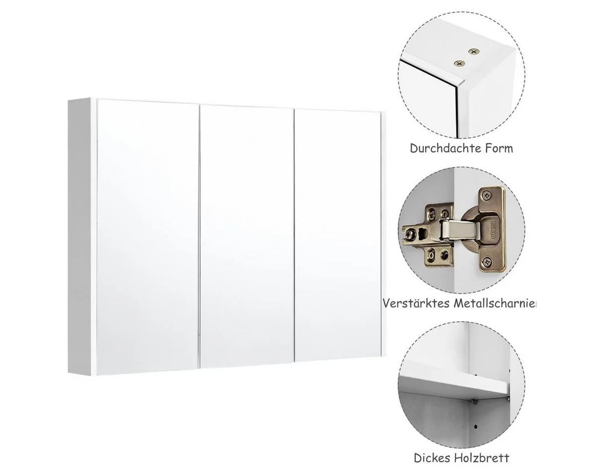 COSTWAY Spiegelschrank Weiß mit verstellbaren Ablagen - Bild 4