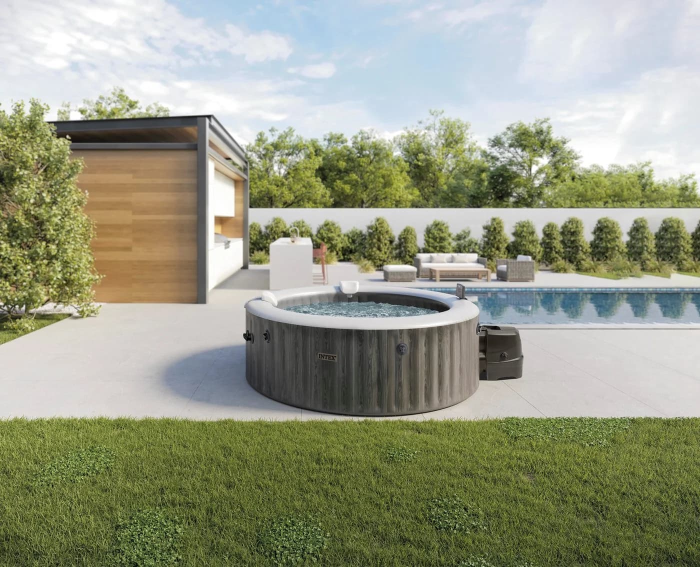 Whirlpool INTEX Greywood Deluxe Grau mit Holzmaserung 165 cm Durchmesser - Bild 2