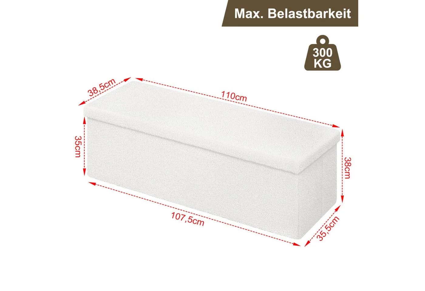 EUGAD Sitzbank mit Stauraum Weiß/Beige Teddyfleece 200 kg belastbar - Bild 3