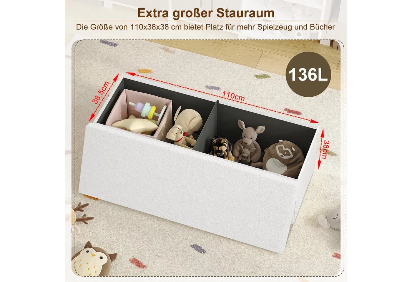 EUGAD Sitzbank mit Stauraum Weiß/Beige Teddyfleece 200 kg belastbar - Bild 4