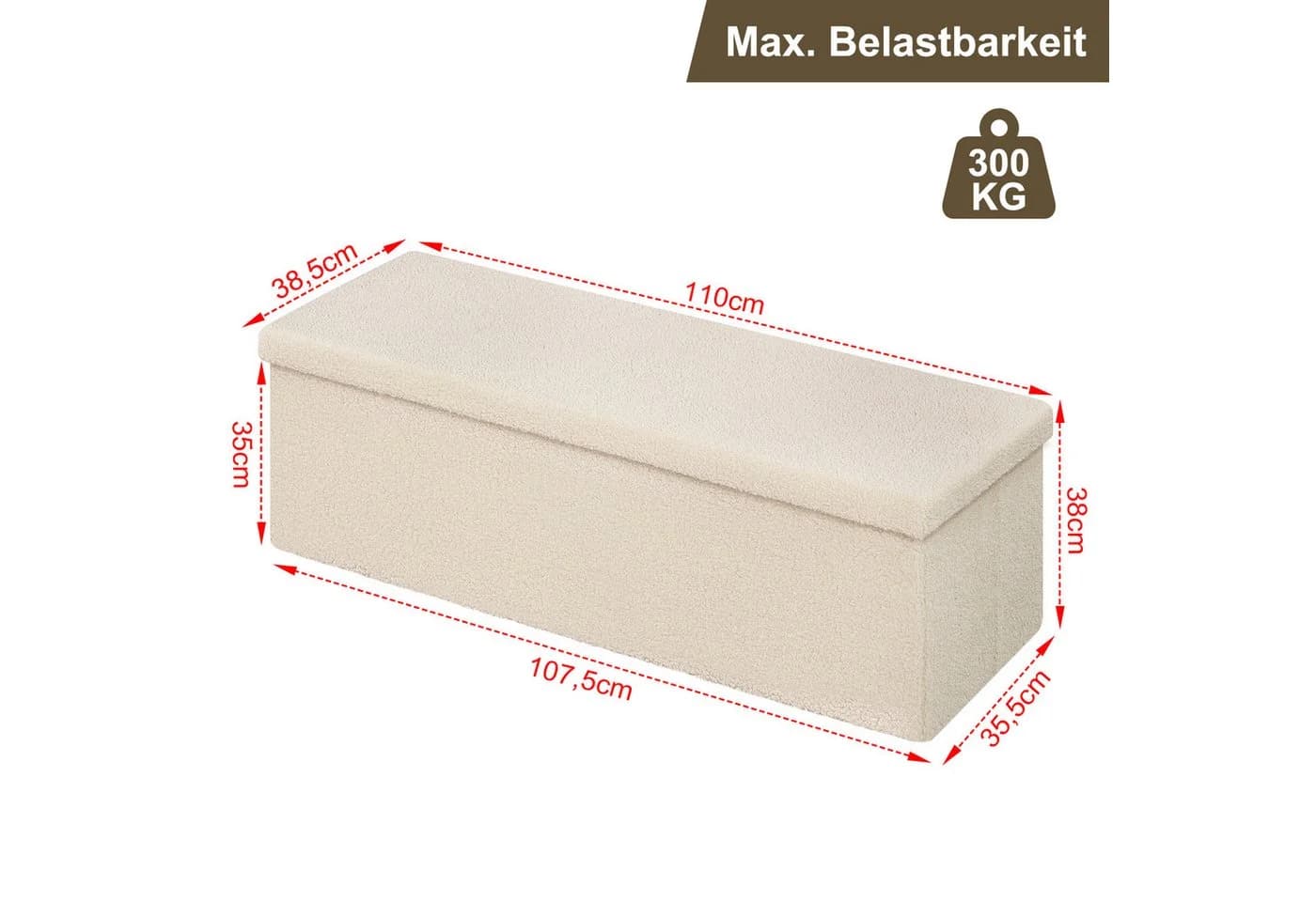 EUGAD Sitzbank mit Stauraum Weiß/Beige 200 kg belastbar - Bild 3