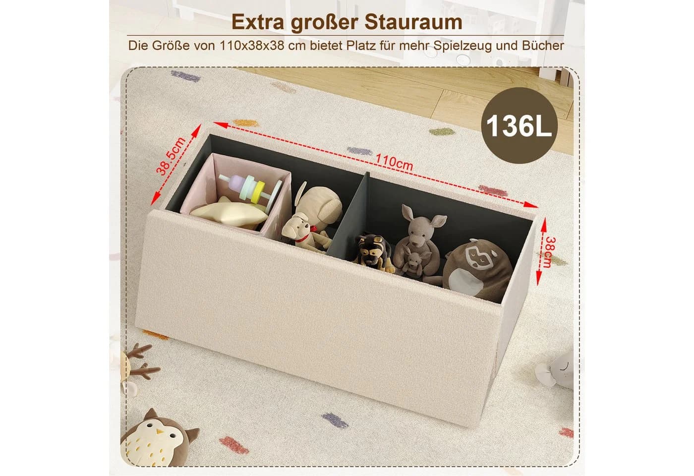 EUGAD Sitzbank mit Stauraum Weiß/Beige 200 kg belastbar - Bild 4