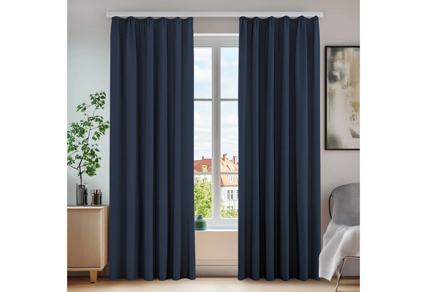 Deconovo Verdunkelungsvorhang 2er Set Dunkelblau Kräuselband - Bild 2