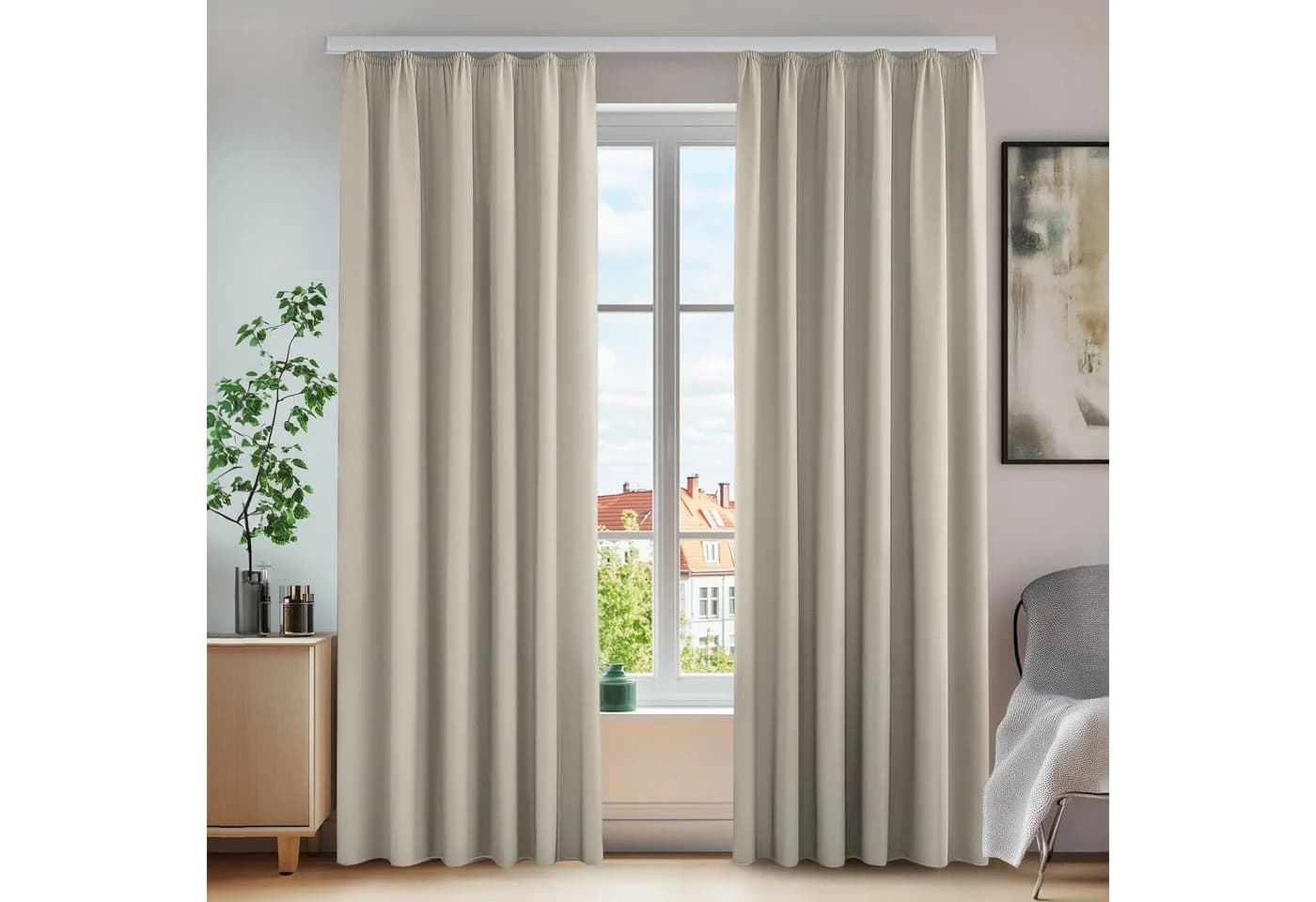 Deconovo Verdunkelungsvorhang 2er Set Weiß Kräuselband - Bild 2
