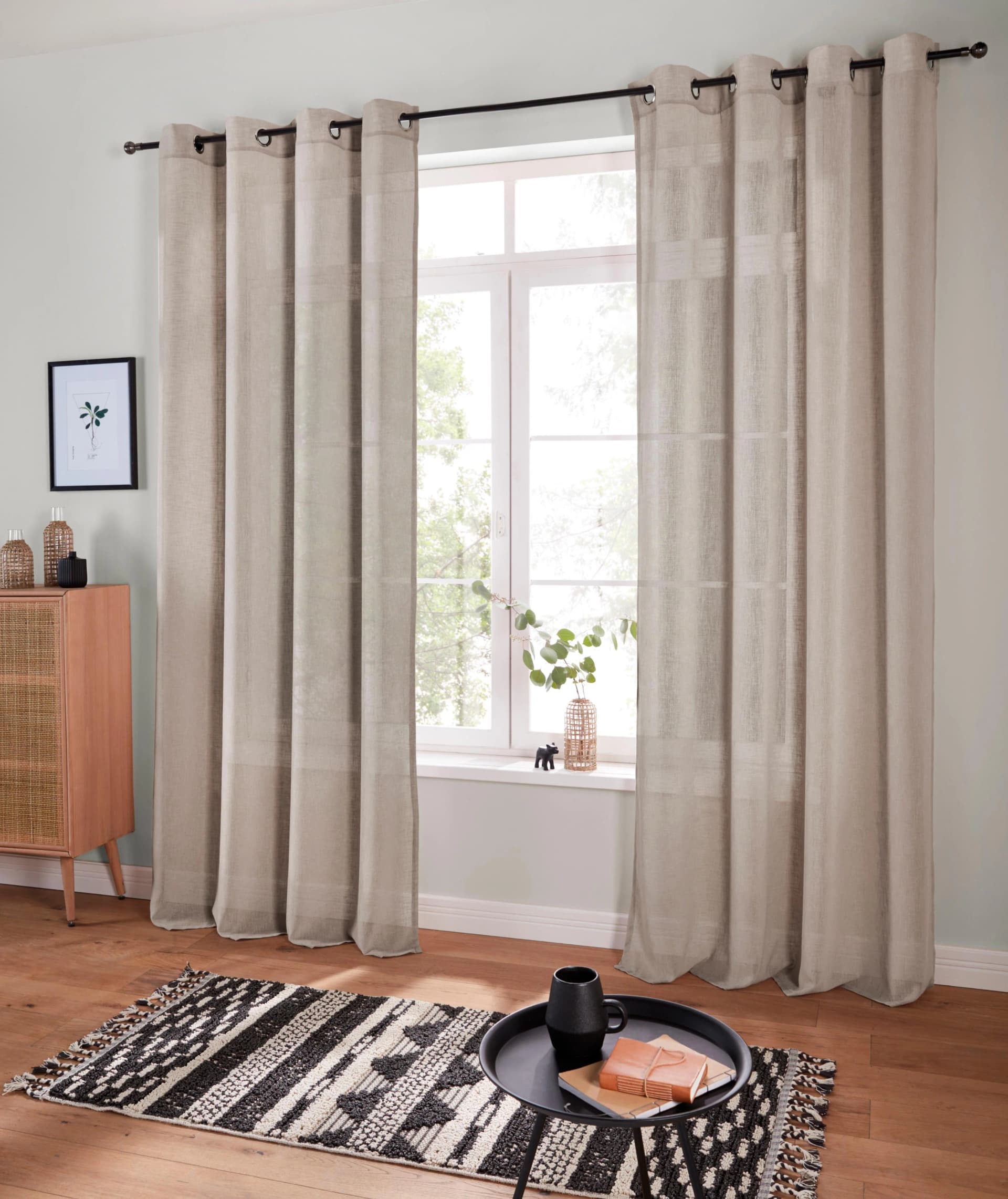 Gardine MY HOME "Fiete" Gr. 5, beige, Leinen Optik, Polyester