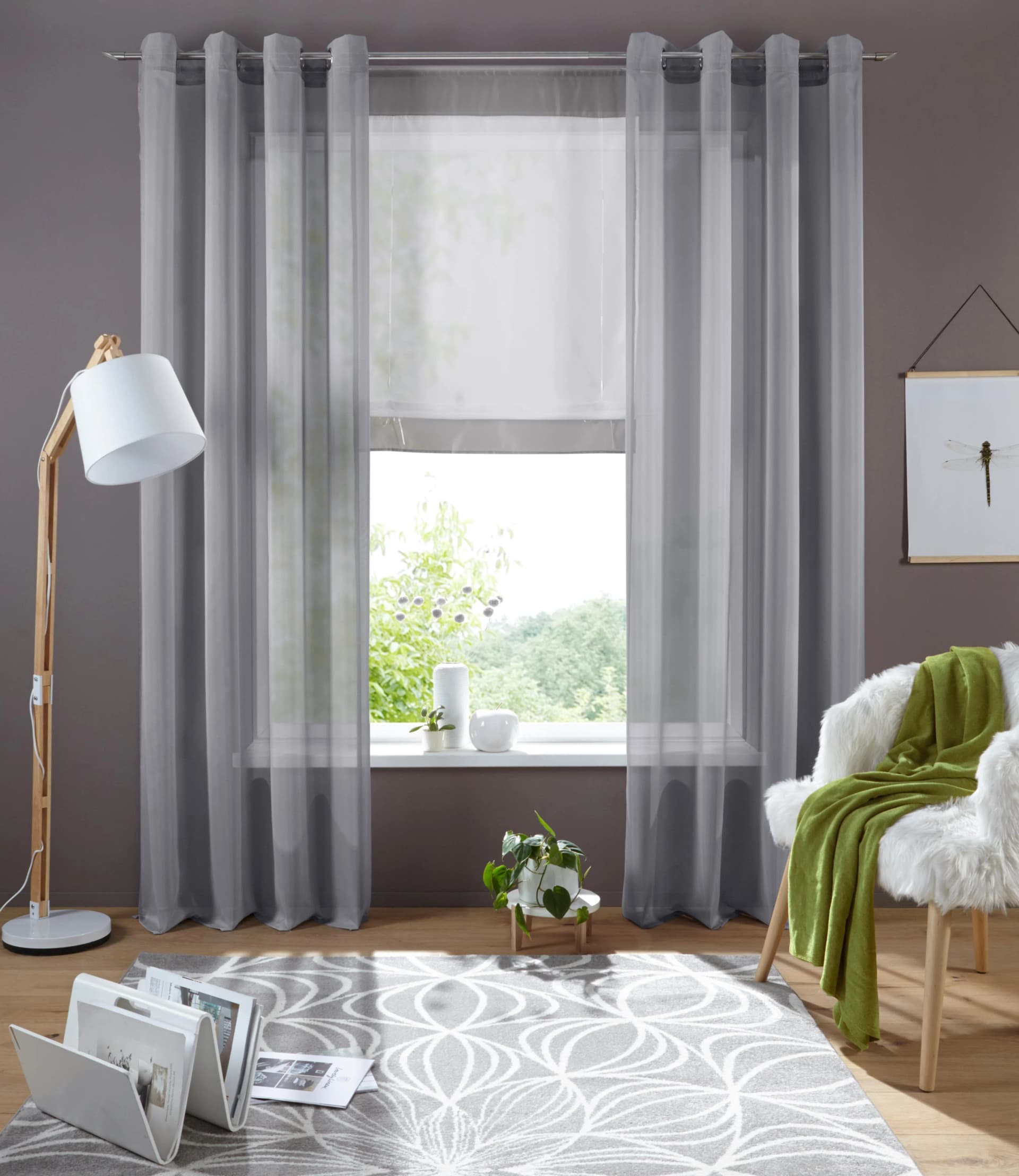 OTTO HOME Bändchenrollo Xana Grau Voile 100% Polyester