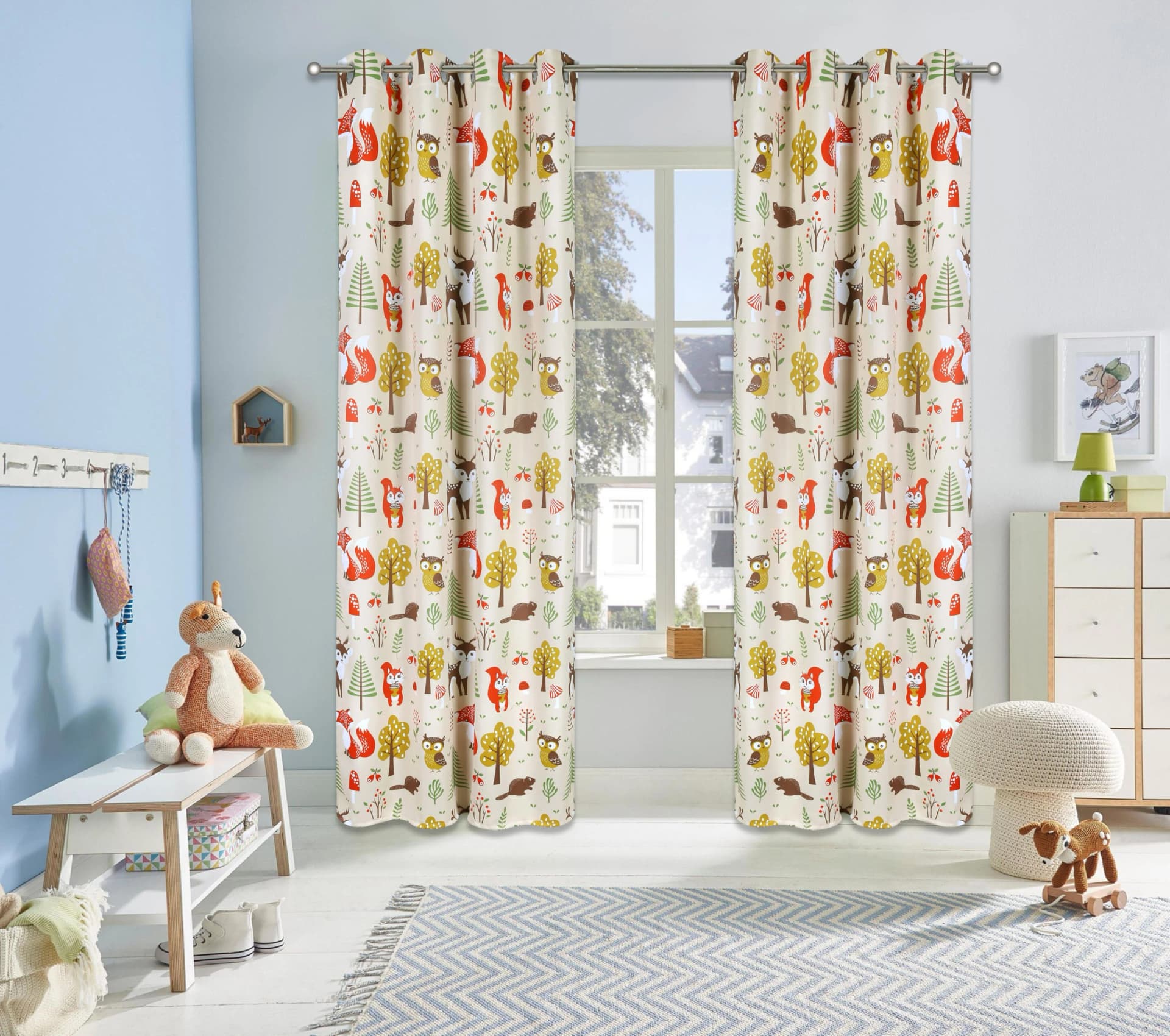 OTTO HOME Verdunkelungsvorhang Waldtiere Beige/Bunt Kinderzimmer Gardine