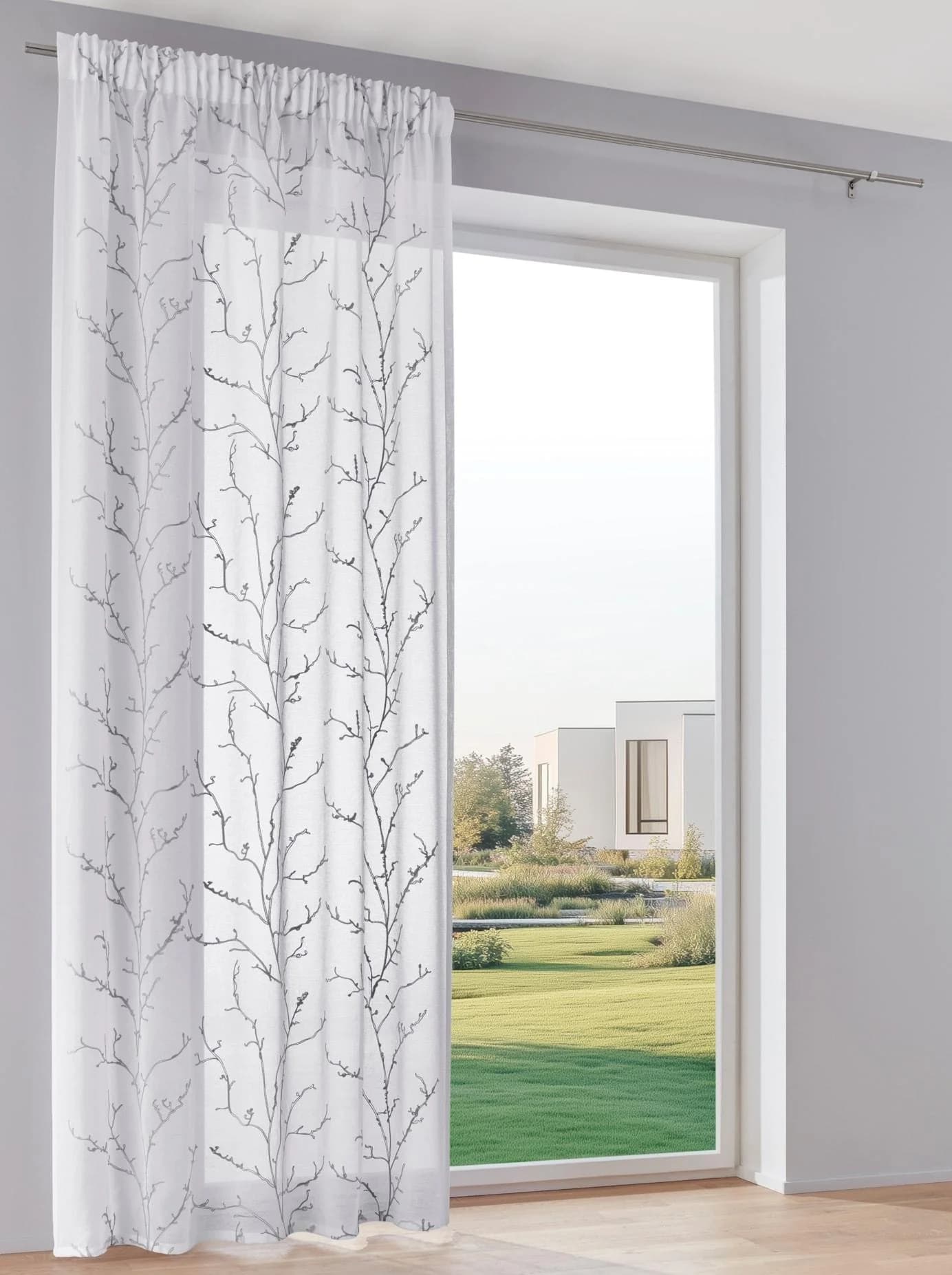 HEINE HOME Gardine weiß-grau mit Äste-Dessin Polyester