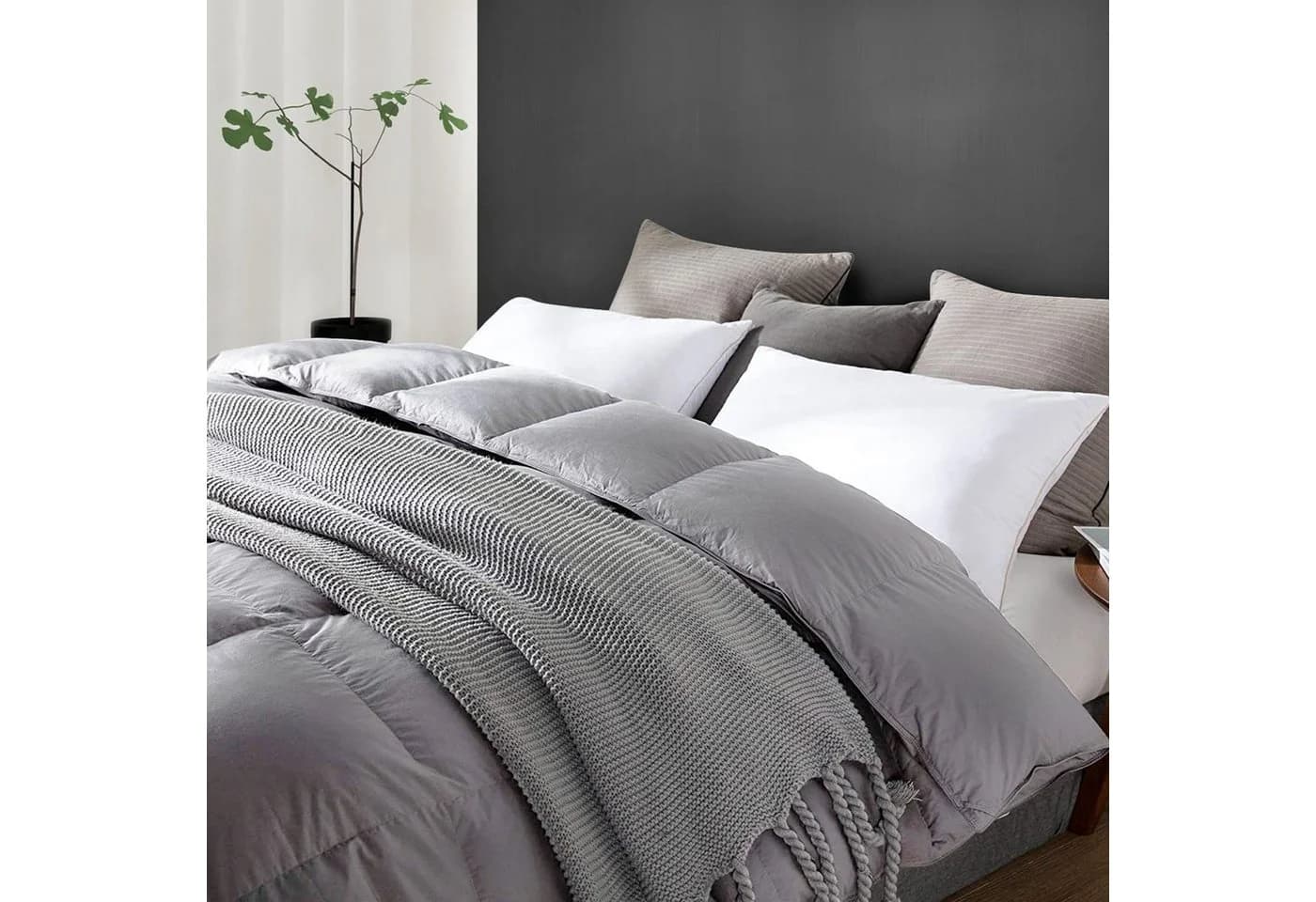 Elemuse Federbettdecke Ganzjahresdecke Grau 100% Baumwolle