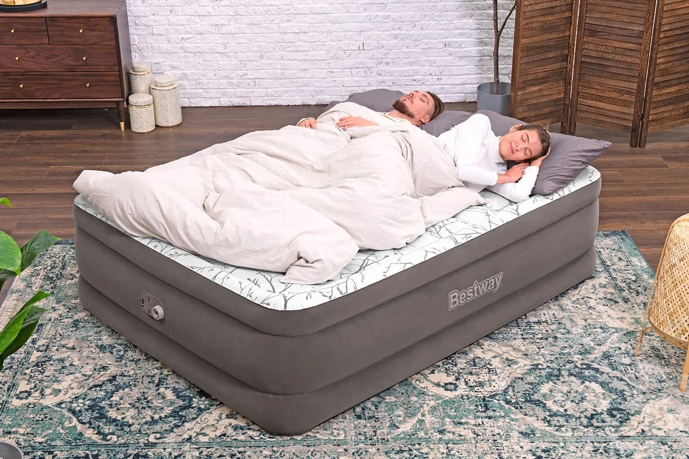 Bestway TriTech Doppelluftbett Fashion Flock mit integrierter Elektropumpe