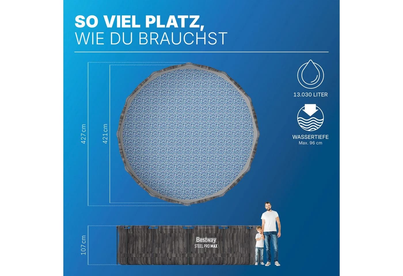 Bestway Steel Pro MAX Framepool Set Ø 427 x 107 cm mit Filterpumpe