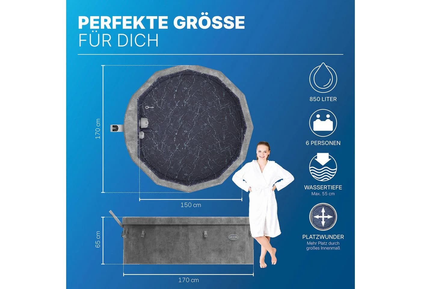 Bestway LAY-Z-SPA Carrara AirJet Whirlpool Grau App-Steuerung - Bild 3