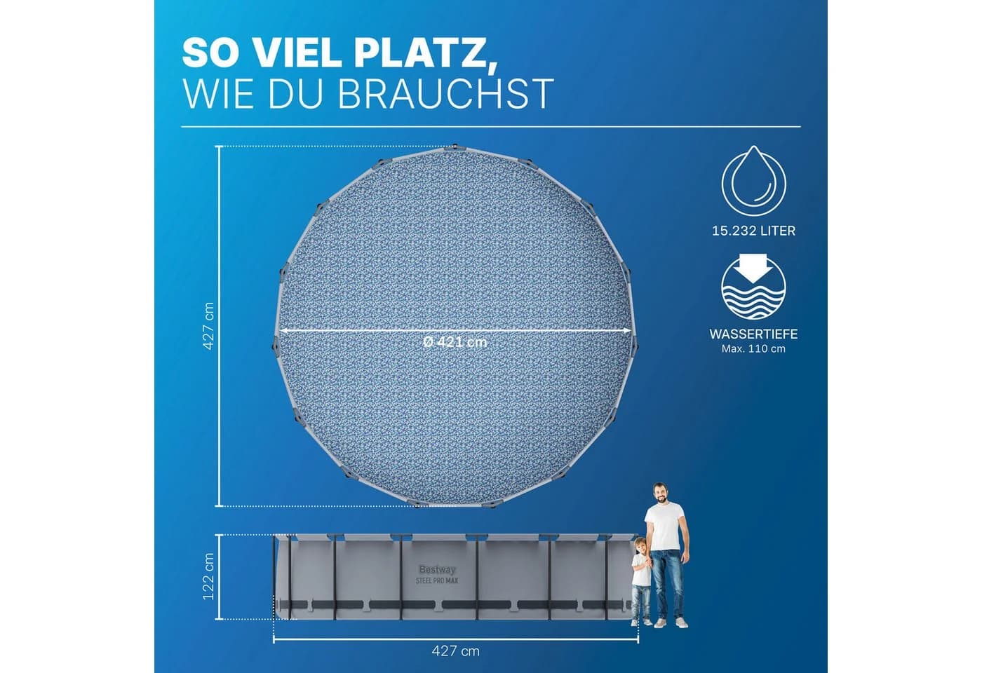 Bestway Framepool Steel Pro MAX™ Ø 427 x 122 cm Stahlrahmen Pool Grau - Bild 3