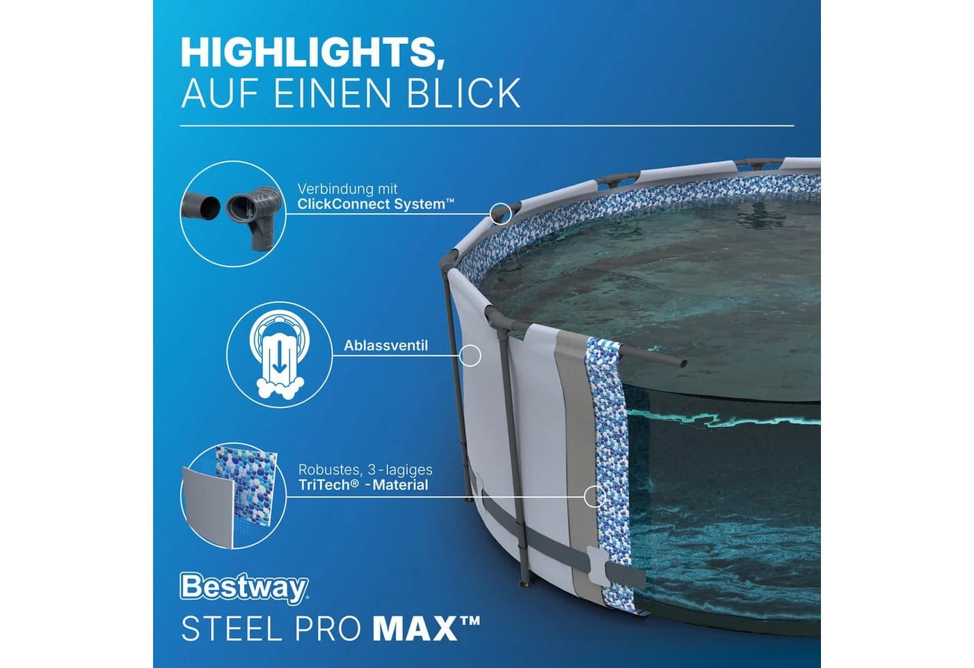 Bestway Framepool Steel Pro MAX™ Ø 427 x 122 cm Stahlrahmen Pool Grau - Bild 5
