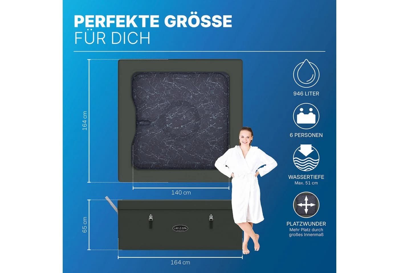 Bestway Whirlpool LAY-Z-SPA® ThermaCore™ Stockholm AirJet™, 164x164x65 cm - Bild 3