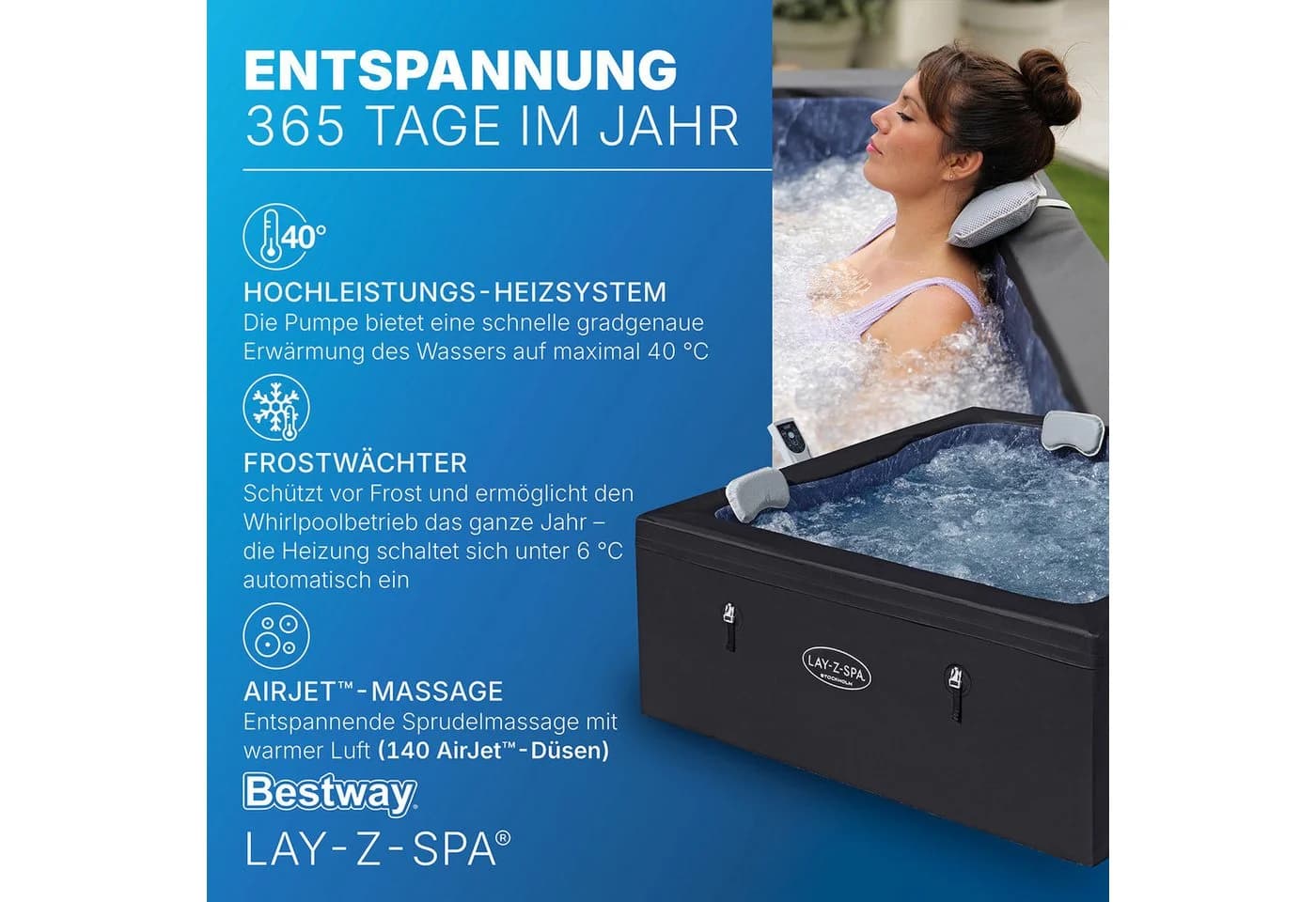 Bestway Whirlpool LAY-Z-SPA® ThermaCore™ Stockholm AirJet™, 164x164x65 cm - Bild 4