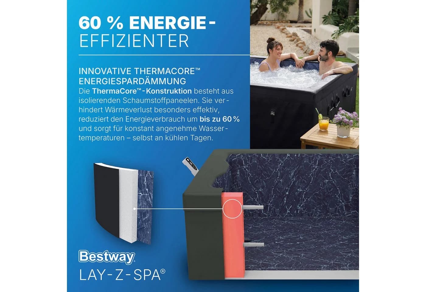 Bestway Whirlpool LAY-Z-SPA® ThermaCore™ Stockholm AirJet™, 164x164x65 cm - Bild 5