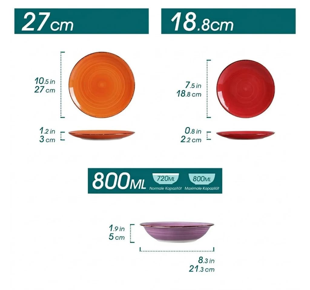 vancasso Geschirr-Set 18-tlg. Steingut Blau/Bunt Modernes Design