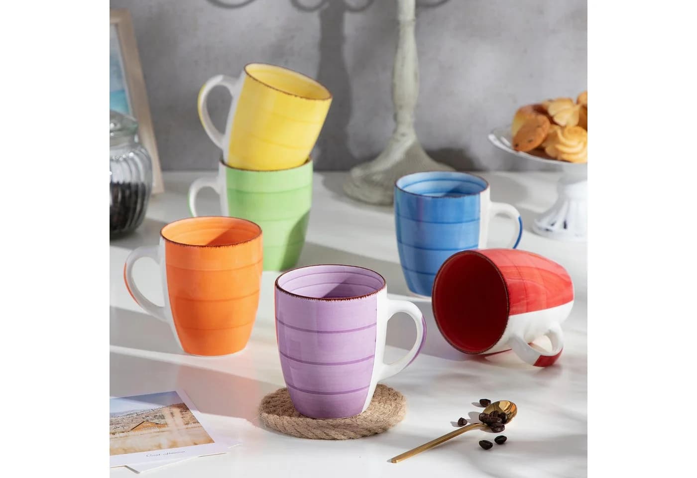 vancasso Tassen-Set 6-tlg. Bunt Steingut Becher - Bild 5