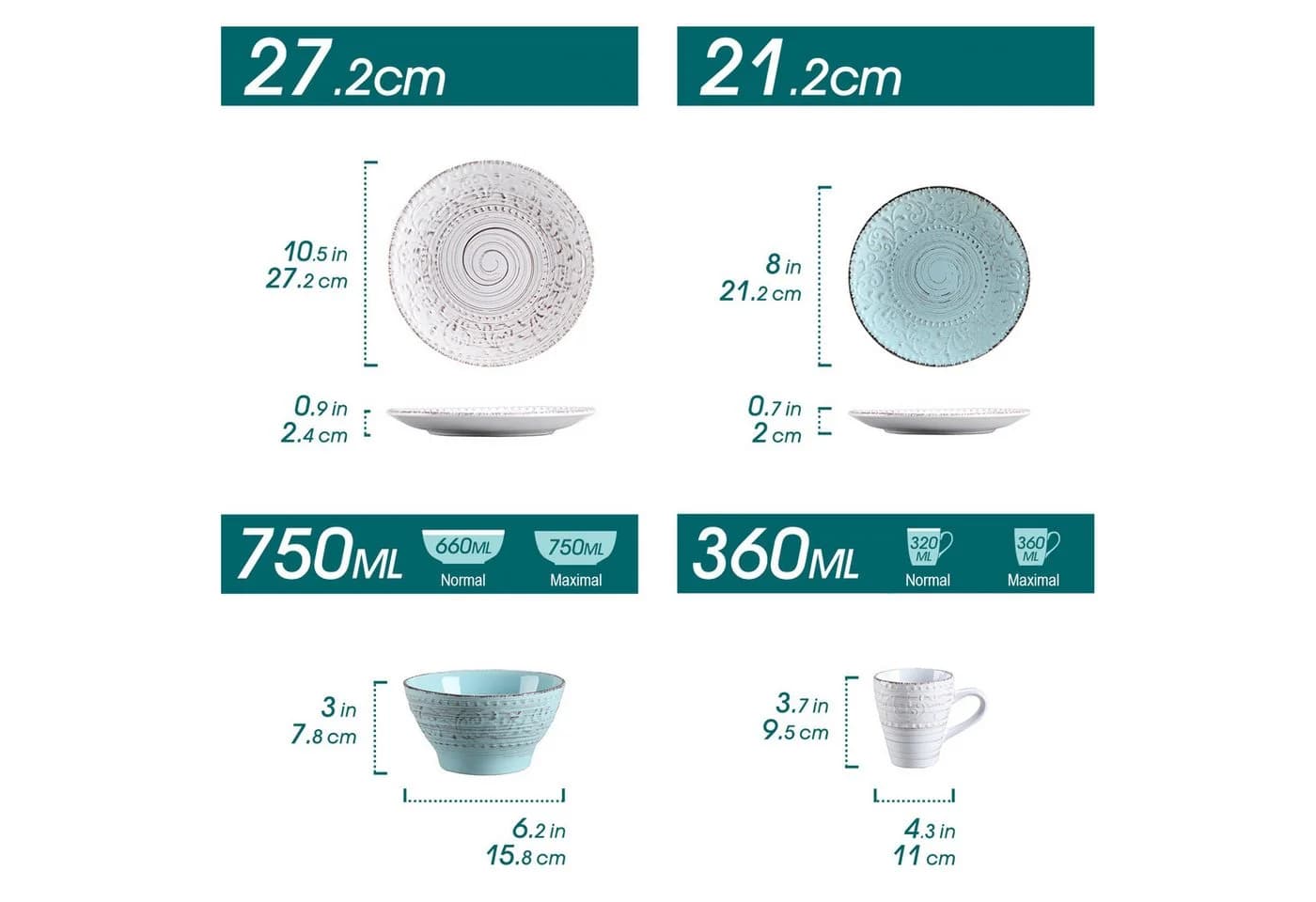 vancasso Geschirr-Set 16-tlg. Steingut Beige Blau Reliefmuster