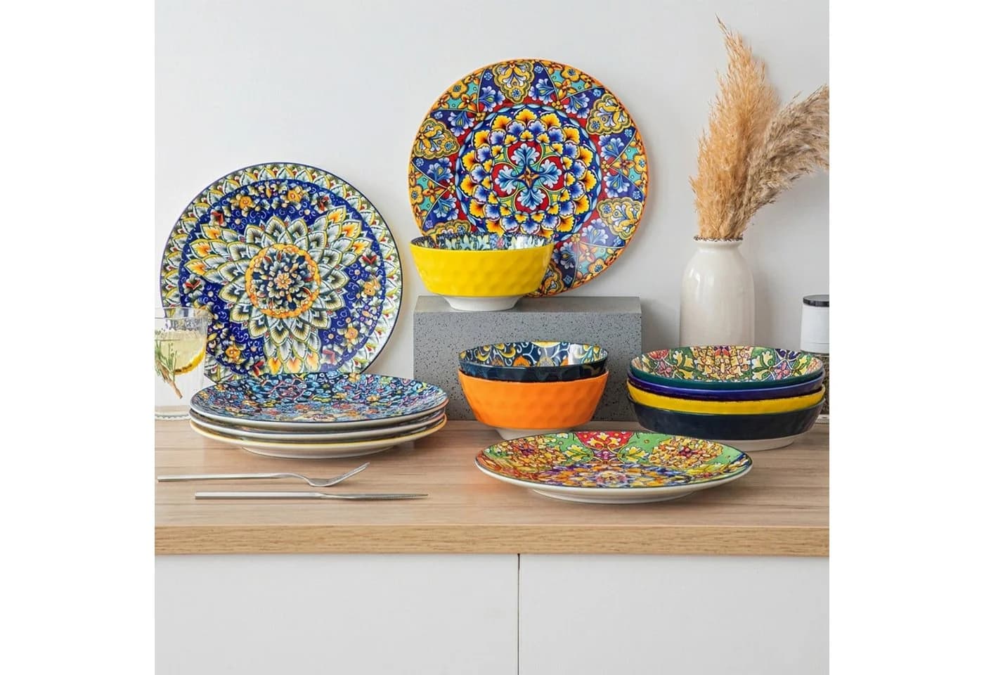vancasso Teller-Set SIMI 6-tlg. Speiseteller Porzellan BOHO-Stil Bunt - Bild 2