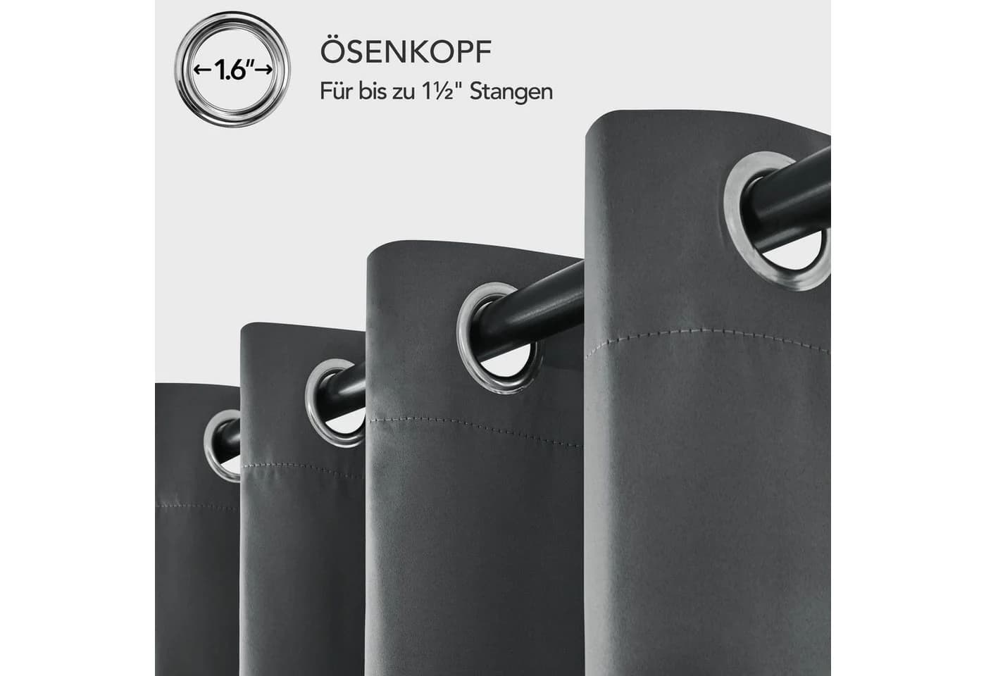 Deconovo Verdunkelungsvorhang 2er Set Dunkelgrau mit Ösen - Bild 5