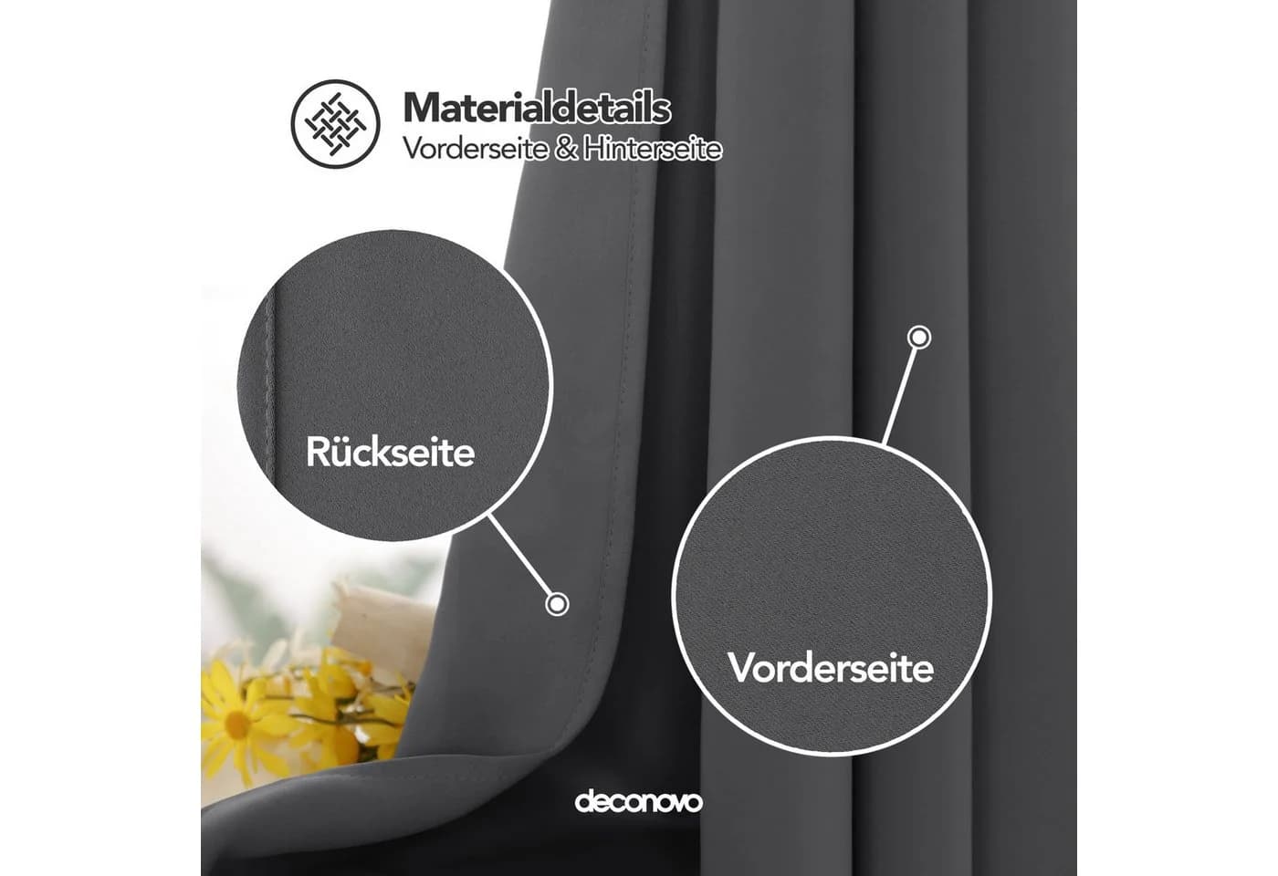 Deconovo Verdunkelungsvorhang 2er Set Blickdicht Schlaufen Verdunkelungsvorhang Dicke Gardinen - Bild 5