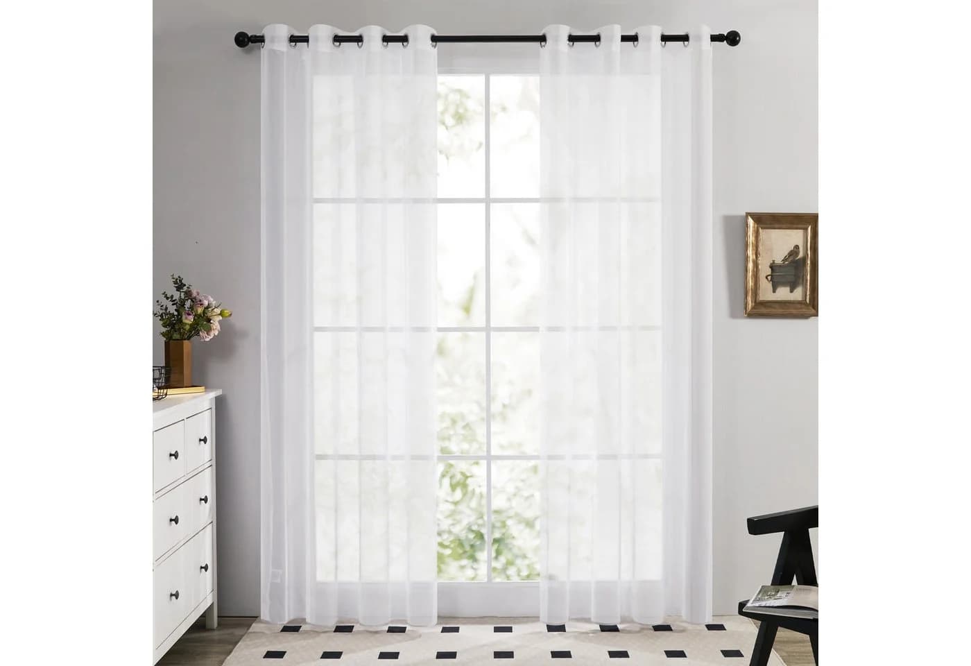 Deconovo Voile Vorhang 2er Set Weiß Transparent mit Ösen - Bild 2