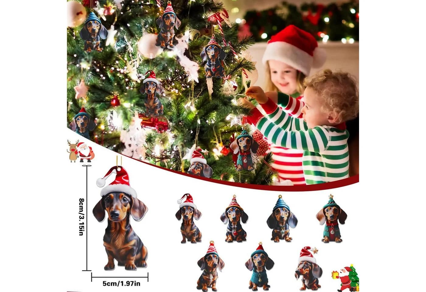 Bundviel Weihnachts-Hunde-Ornamente 7er-Set Dackel-Design