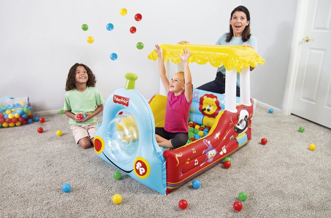 Bestway Aufblasbares Bällebad Fisher-Price Dampflok mit Hupe