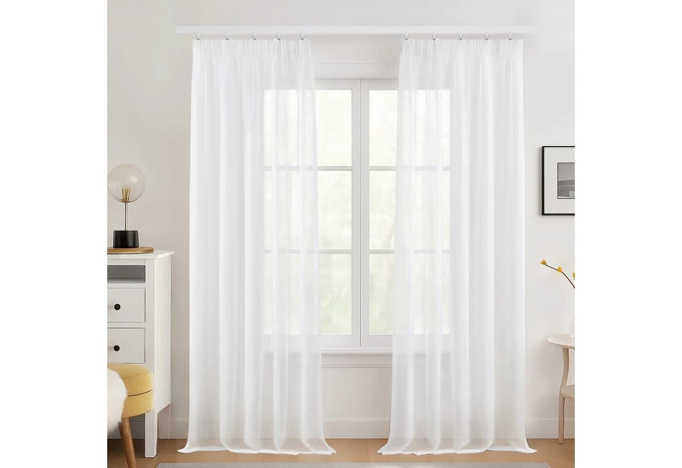 Deconovo Voile Gardinen mit Kräuselband Leinenoptik 2er Set