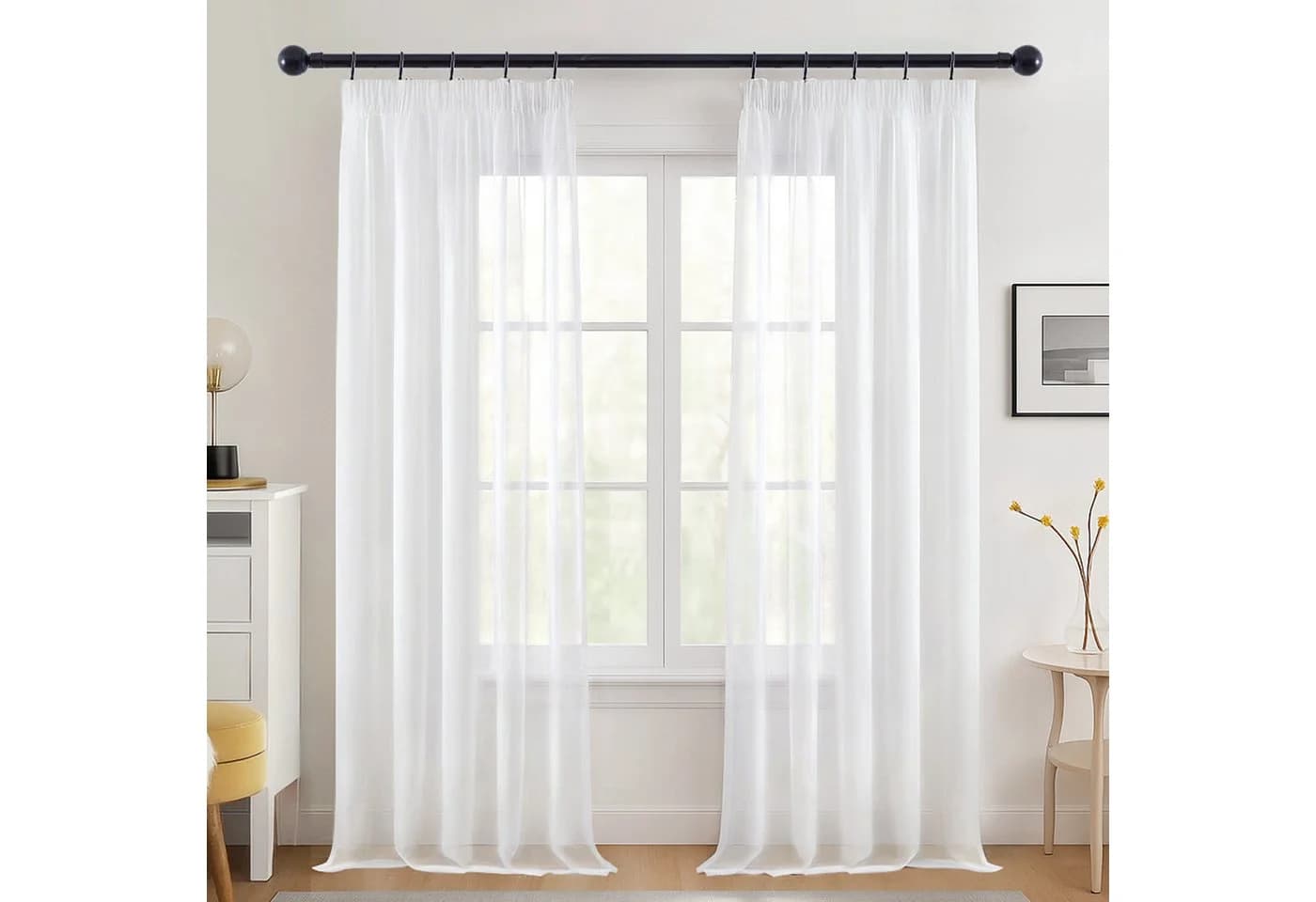 Deconovo Voile Gardinen mit Kräuselband Leinenoptik 2er Set - Bild 2