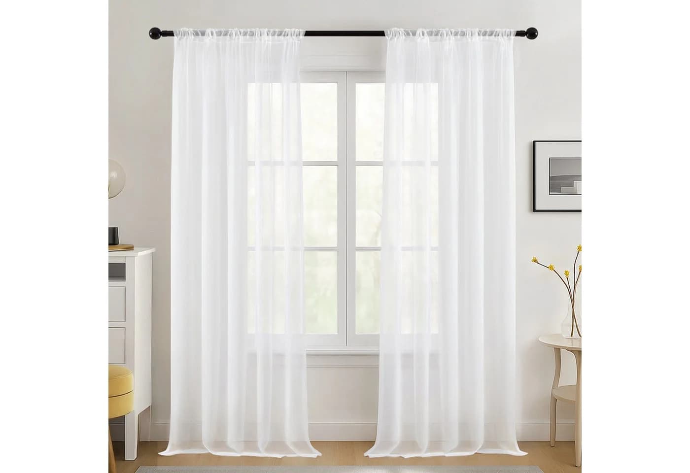 Deconovo Voile Gardinen mit Kräuselband Leinenoptik 2er Set - Bild 3