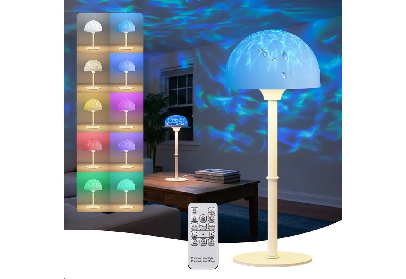 Rosnek LED Nachtlicht Wasserwellen Lampe RGB Kabellos mit Fernbedienung - Bild 2