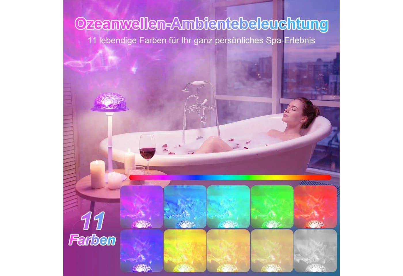 Rosnek LED Nachtlicht Wasserwellen Lampe RGB Kabellos mit Fernbedienung - Bild 3