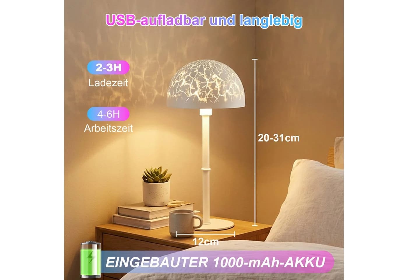 Rosnek LED Nachtlicht Wasserwellen Lampe RGB Kabellos mit Fernbedienung - Bild 5