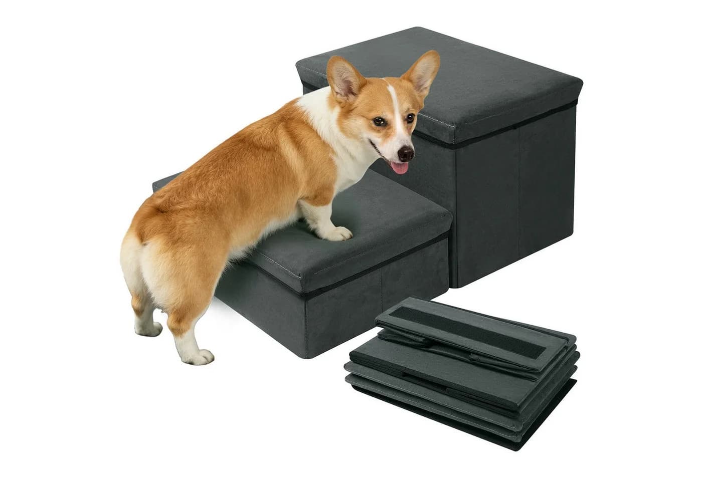 QUBEBU Haustiertreppe Grau 2-stufig Faltbar bis 60 kg - Bild 2