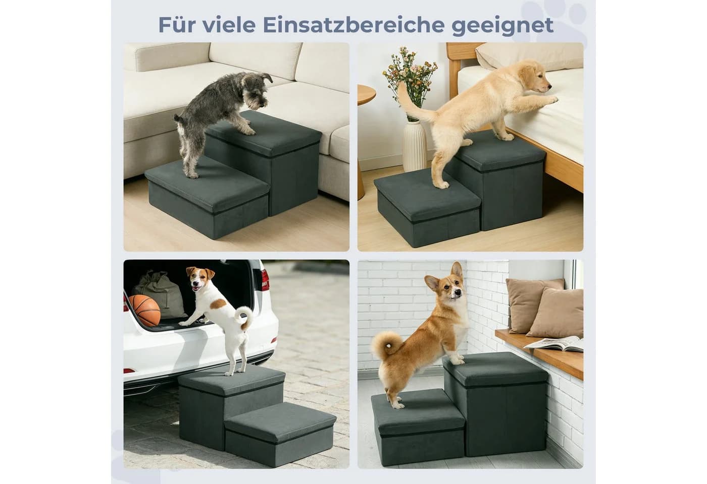 QUBEBU Haustiertreppe Grau 2-stufig Faltbar bis 60 kg - Bild 3