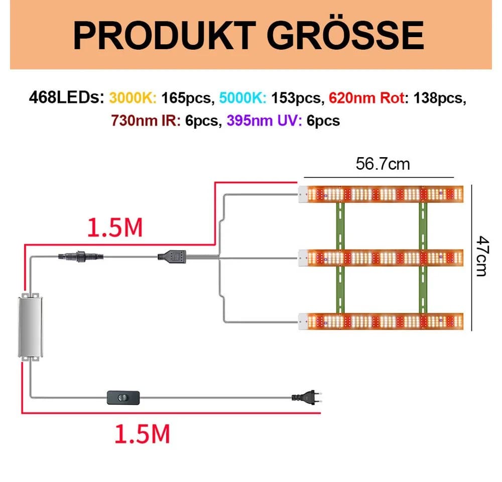 Lapalife LED Pflanzenlampe Vollspektrum 468 LEDs 120W