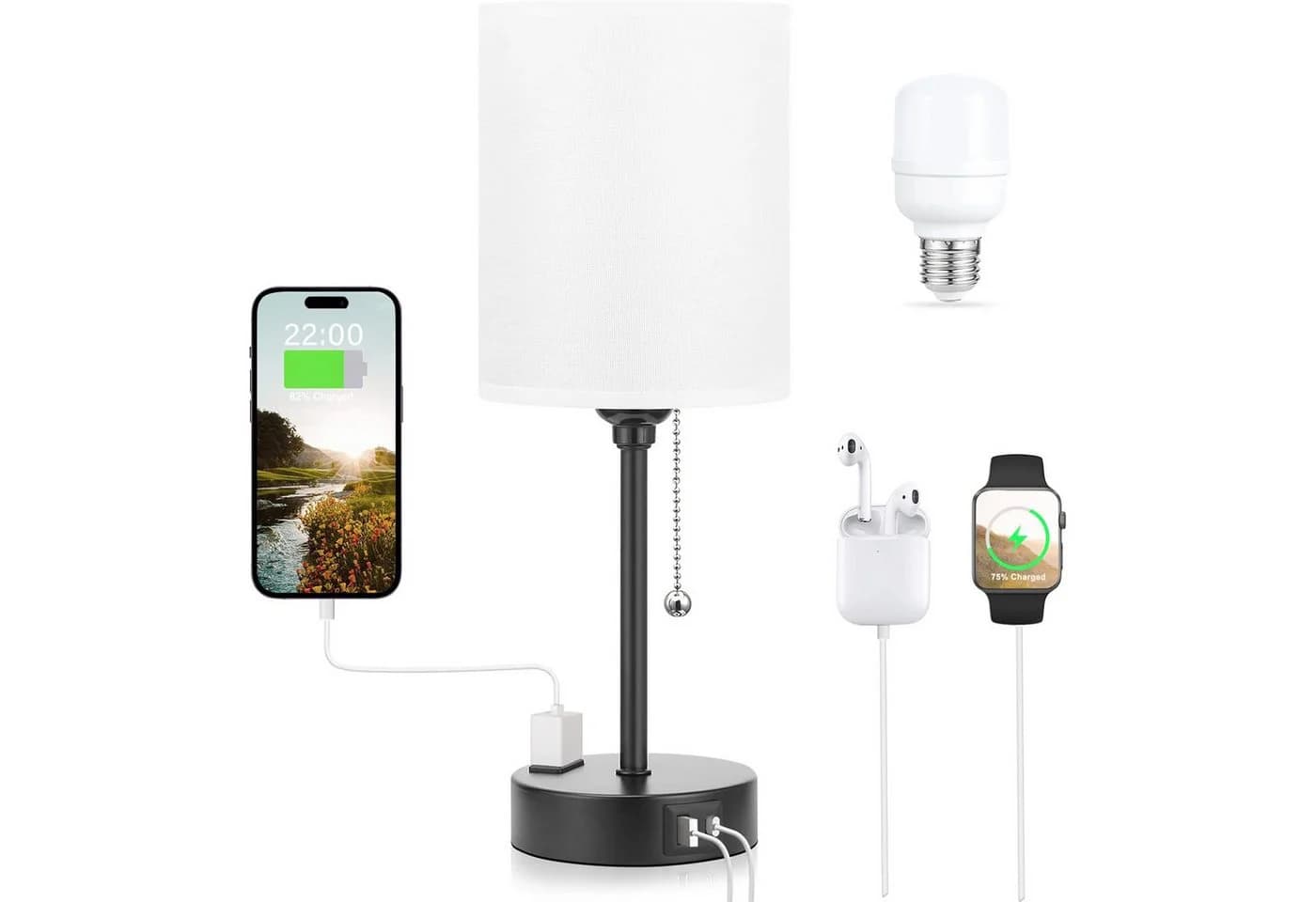 Lapalife Nachttischlampe mit USB-Anschluss und 3 Farbtemperaturen