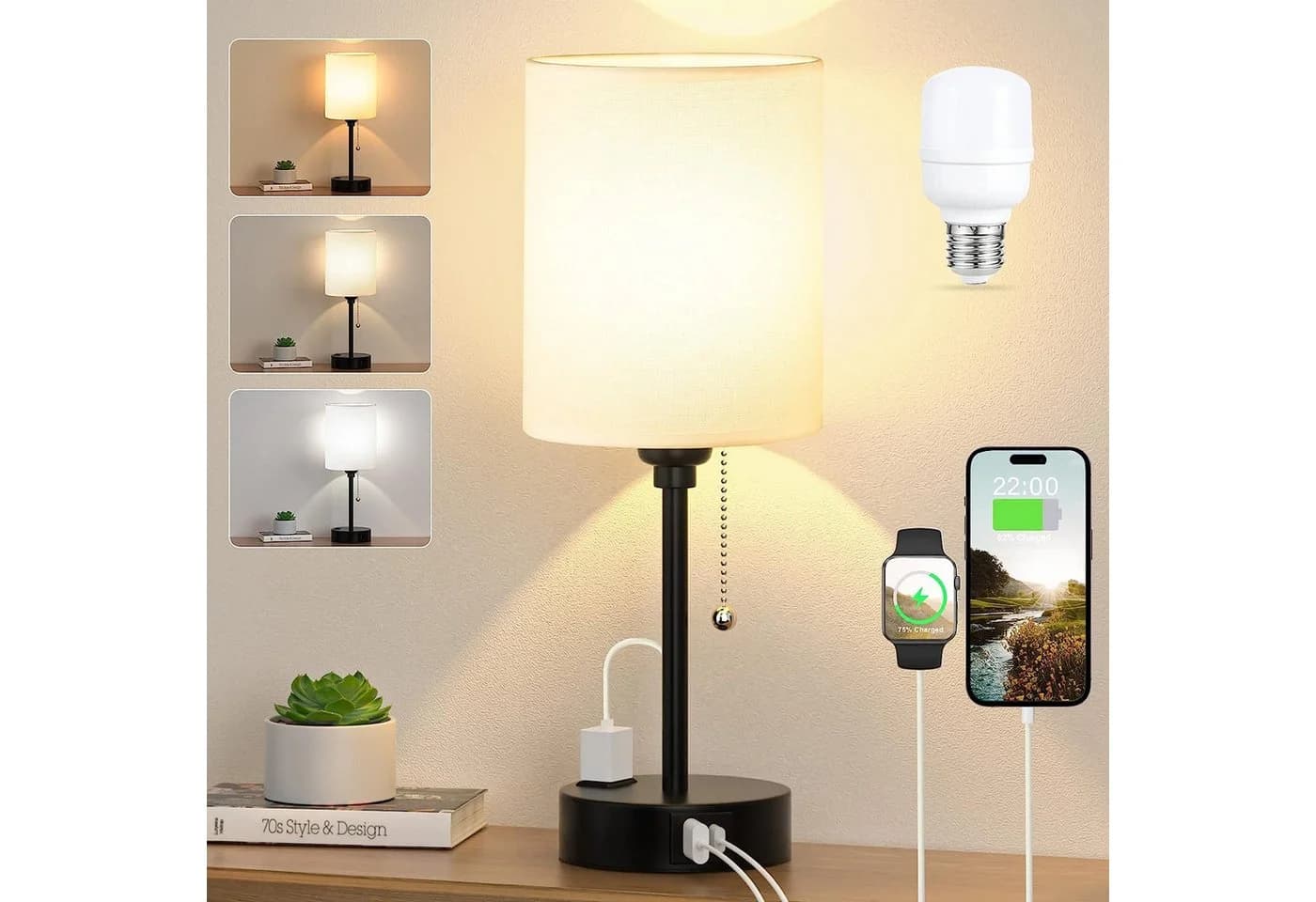 Lapalife Nachttischlampe mit USB-Anschluss und 3 Farbtemperaturen - Bild 2