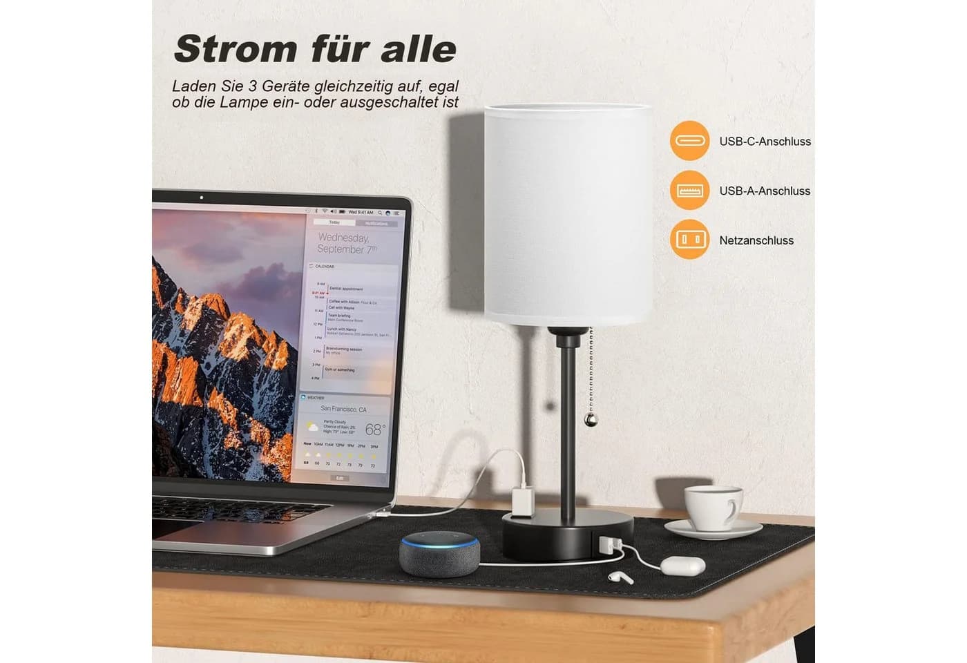 Lapalife Nachttischlampe mit USB-Anschluss und 3 Farbtemperaturen - Bild 5