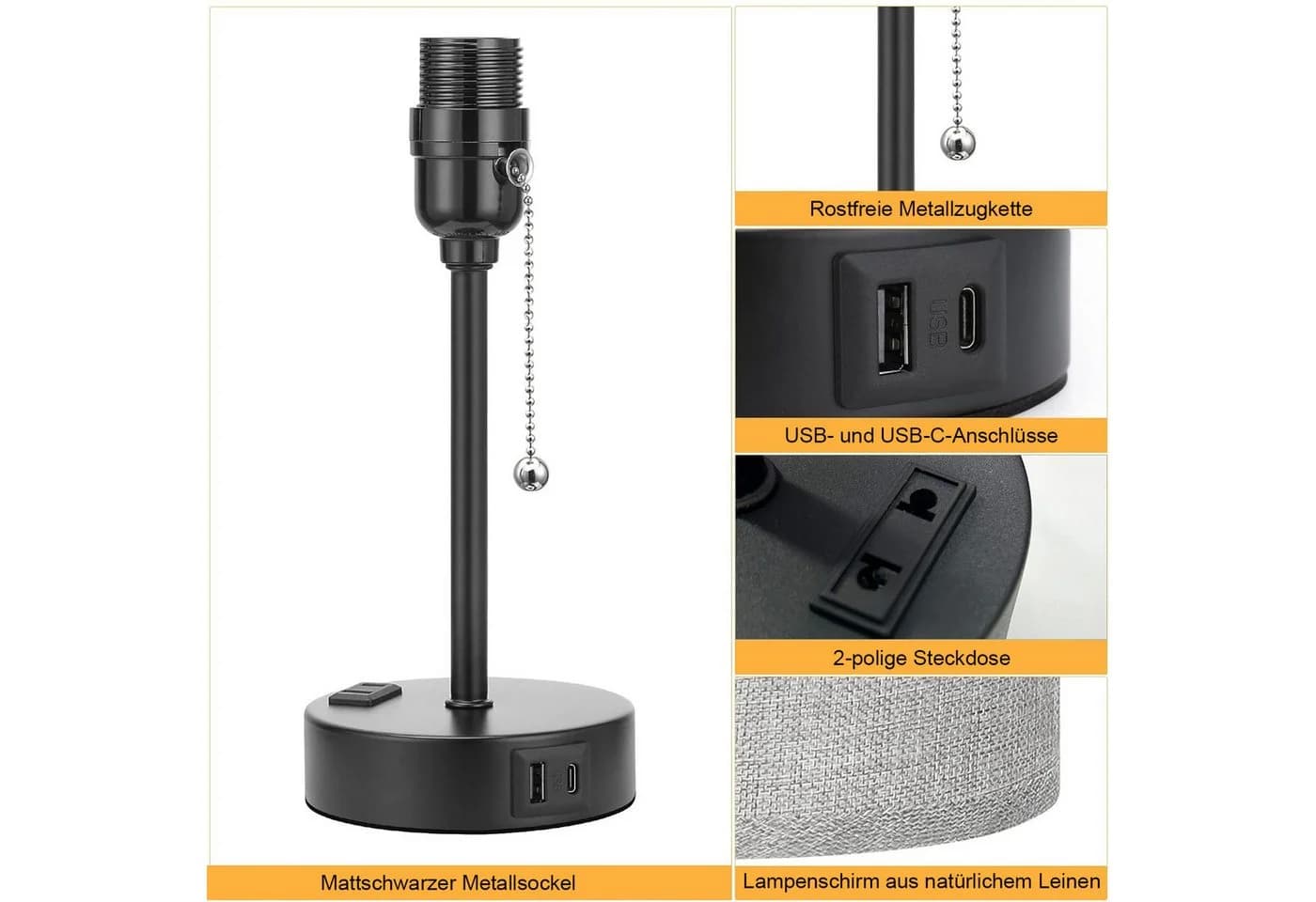 Lapalife Nachttischlampe mit USB-C & 3 Farbtemperaturen Grau/Weiß - Bild 3