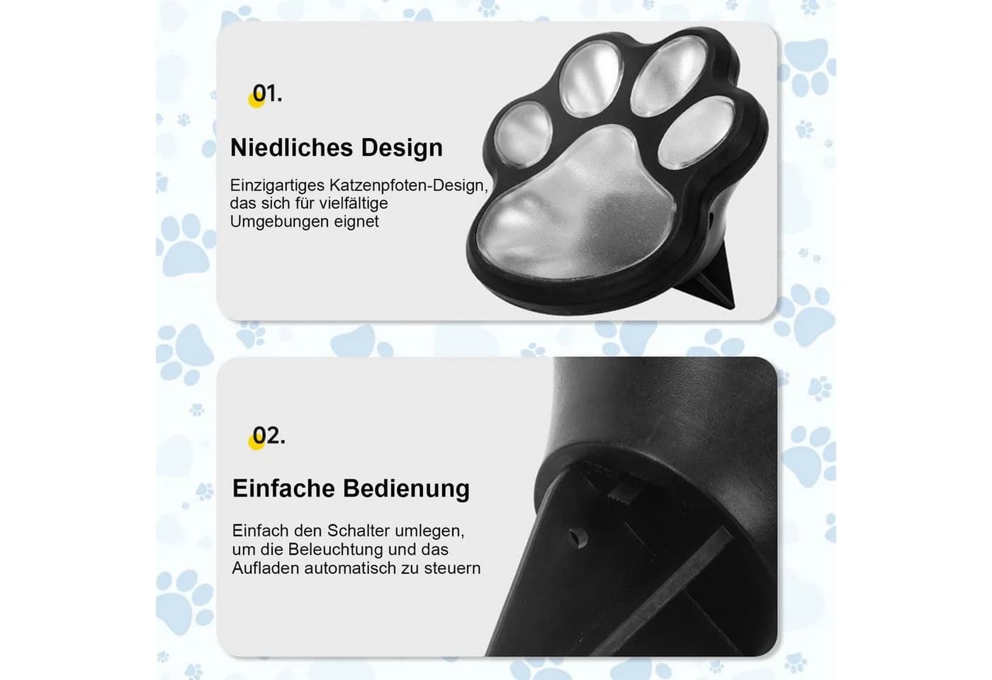VIVIHEYDAY Solar Bodenleuchte Pfotenabdruck Schwarz LED - Bild 5