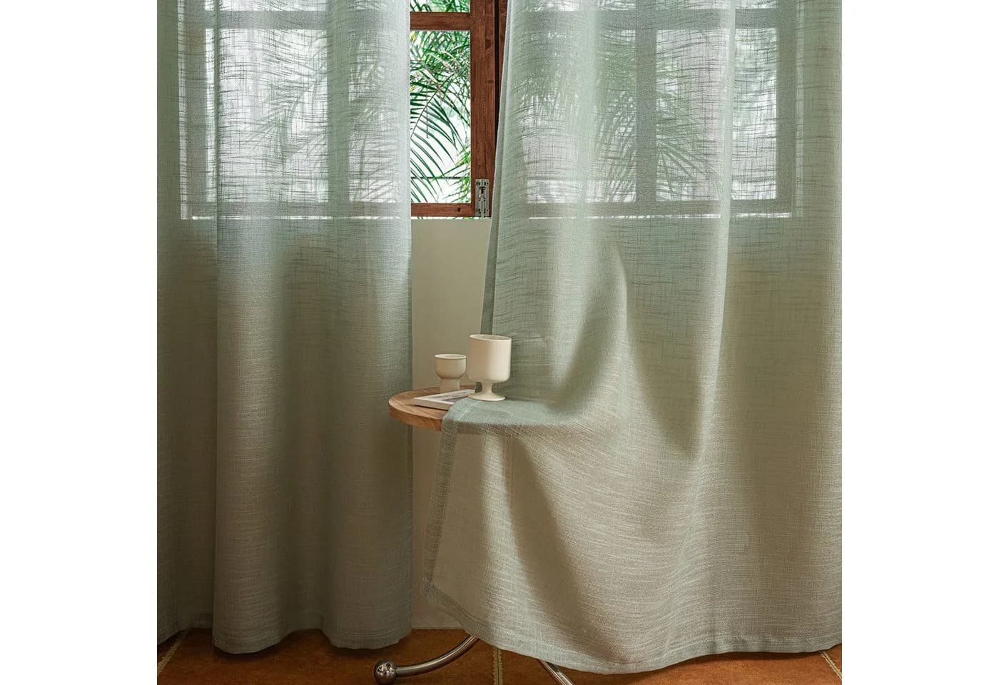 Sunicol Gardine 2er Set Transparente Leinenoptik Salbeigrün mit Ösen - Bild 4
