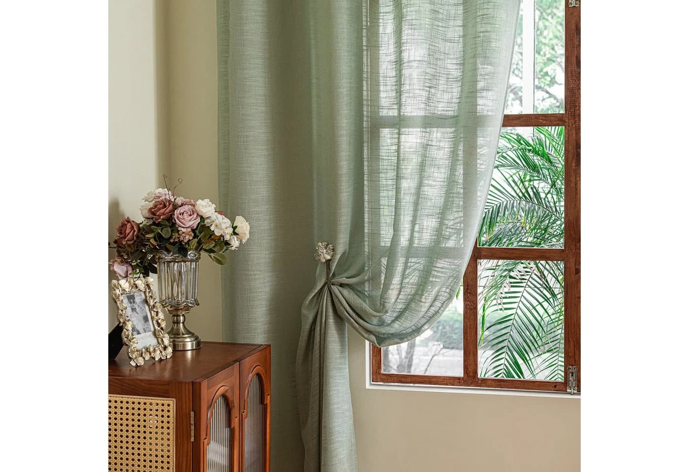 Sunicol Gardine 2er Set Transparente Leinenoptik Salbeigrün mit Ösen - Bild 5