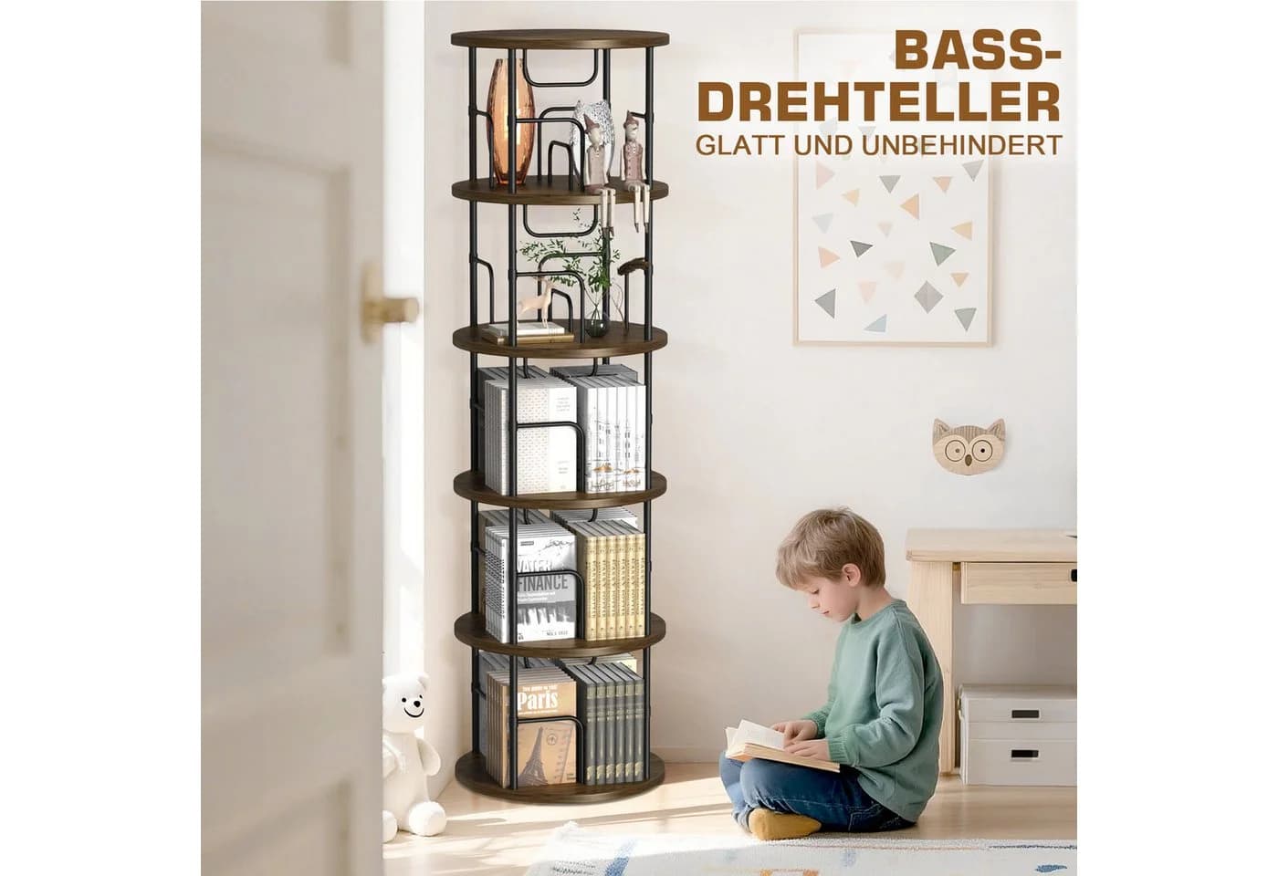 XERSEK Bücherregal 360° Drehbar 5 Ebenen Braun Holzmaserung - Bild 5