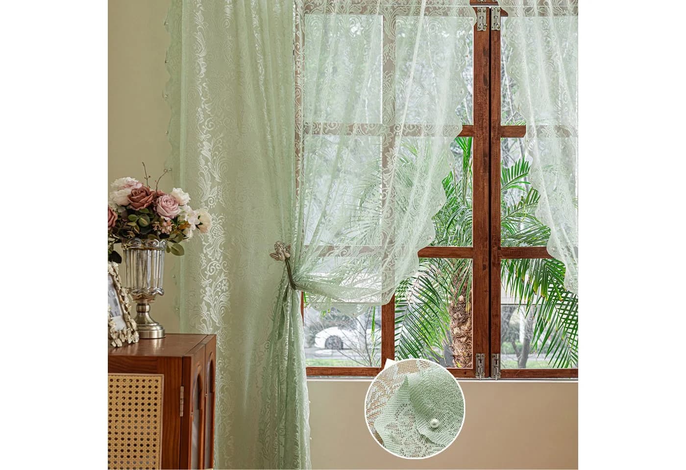 Sunicol Vorhang 2er Set Transparent mit Blumenstickerei - Bild 3